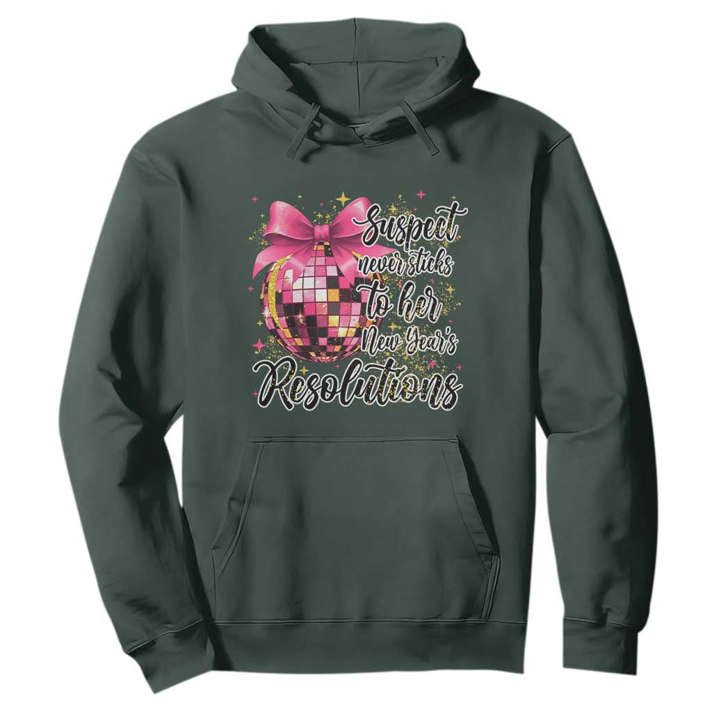 Funny Suspect Never Sticks To Her New Years Resolutions Hoodie Coquette Disco Ball TS11 Dark Forest Green Print Your Wear