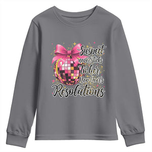 Funny Suspect Never Sticks To Her New Years Resolutions Youth Sweatshirt Coquette Disco Ball TS11 Charcoal Print Your Wear