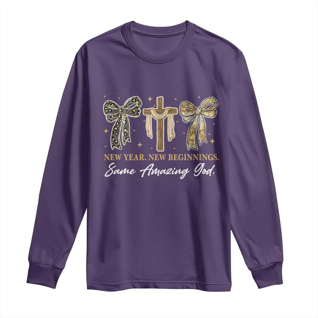 New Year New Beginnings Same Amazing God Long Sleeve Shirt Christian New Years Eve TS11 Purple Print Your Wear