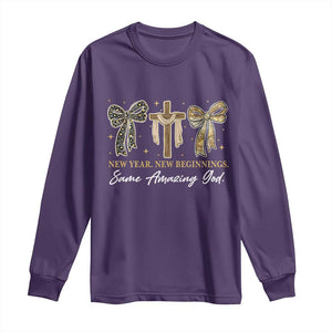 New Year New Beginnings Same Amazing God Long Sleeve Shirt Christian New Years Eve TS11 Purple Print Your Wear