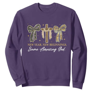 New Year New Beginnings Same Amazing God Sweatshirt Christian New Years Eve TS11 Purple Print Your Wear