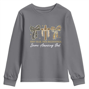 New Year New Beginnings Same Amazing God Youth Sweatshirt Christian New Years Eve TS11 Charcoal Print Your Wear
