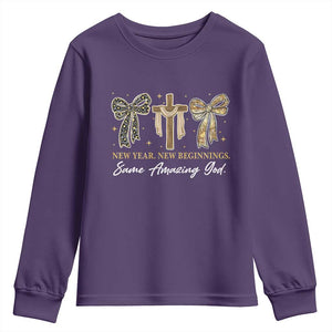 New Year New Beginnings Same Amazing God Youth Sweatshirt Christian New Years Eve TS11 Purple Print Your Wear
