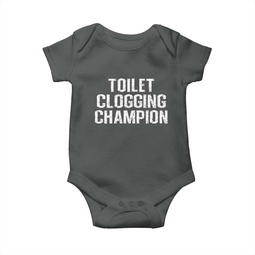 Toilet Clogging Champion Baby Onesie Funny Meme TS11 Dark Heather Print Your Wear