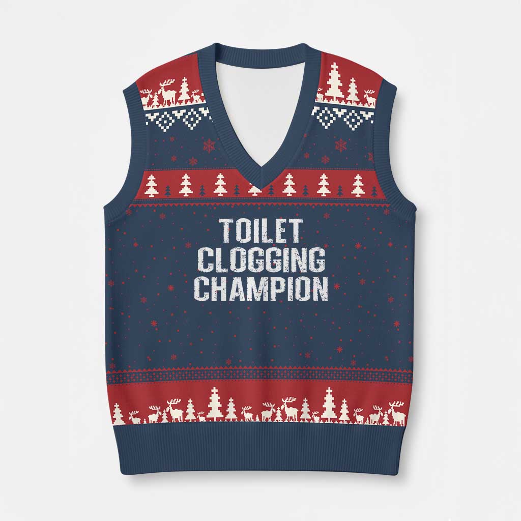 Toilet Clogging Champion V-Neck Knit Sweater Vest Funny Meme TS11 Navy Red Print Your Wear