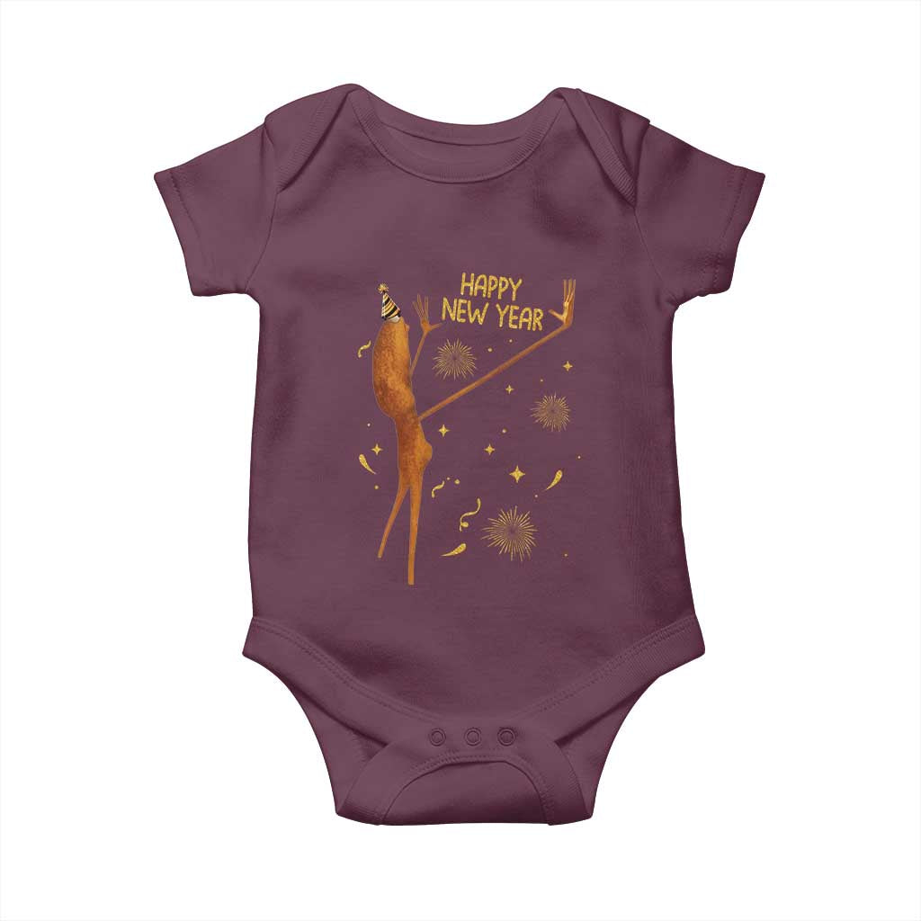 Funny Marcus The Worm New Year Baby Onesie Happy New Year NYE Party Firework TS11 Maroon Print Your Wear