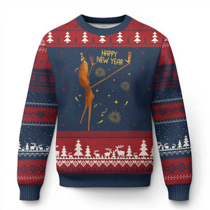 Funny Marcus The Worm New Year Ugly Christmas Sweater Happy New Year NYE Party Firework TS11 Navy Red Print Your Wear