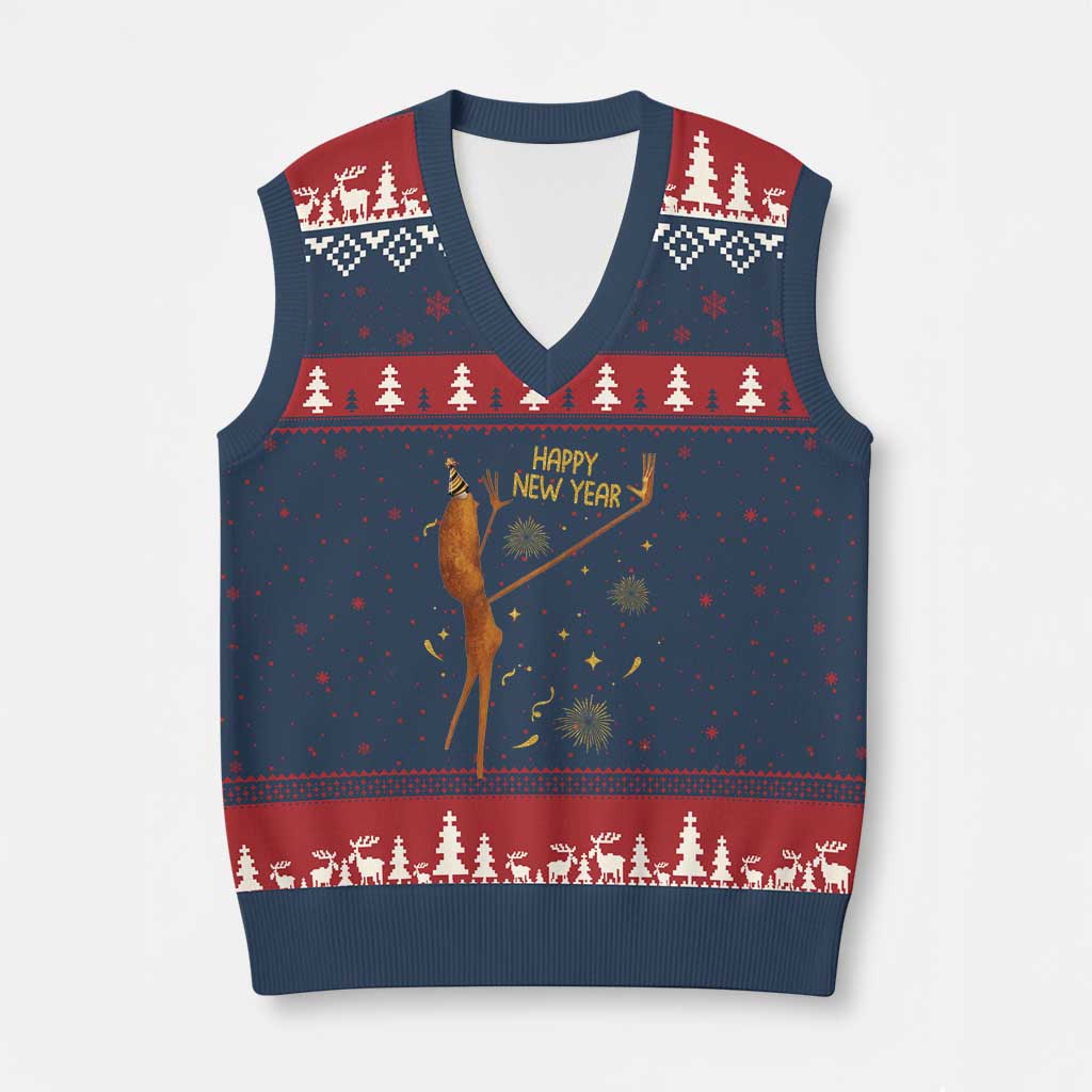 Funny Marcus The Worm New Year V-Neck Knit Sweater Vest Happy New Year NYE Party Firework TS11 Navy Red Print Your Wear