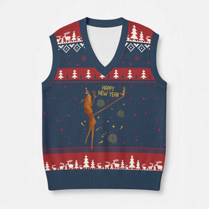 Funny Marcus The Worm New Year V-Neck Knit Sweater Vest Happy New Year NYE Party Firework TS11 Navy Red Print Your Wear