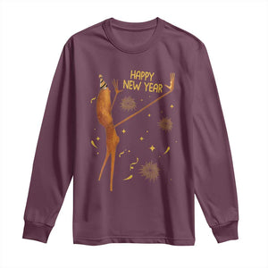 Funny Marcus The Worm New Year Long Sleeve Shirt Happy New Year NYE Party Firework TS11 Maroon Print Your Wear