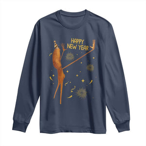 Funny Marcus The Worm New Year Long Sleeve Shirt Happy New Year NYE Party Firework TS11 Navy Print Your Wear