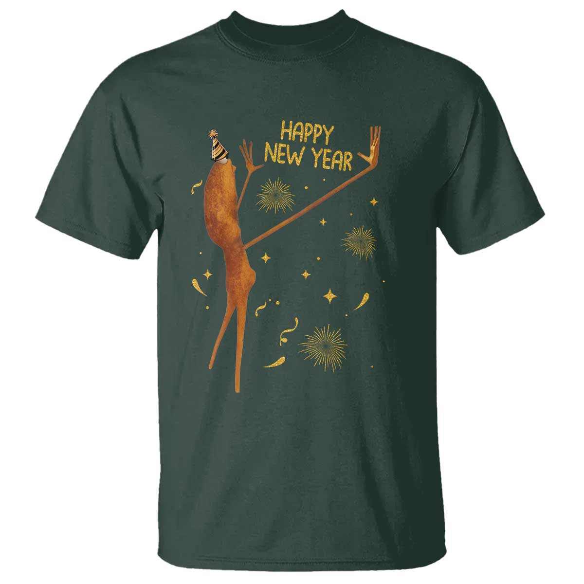 Funny Marcus The Worm New Year T Shirt Happy New Year NYE Party Firework TS11 Dark Forest Green Print Your Wear