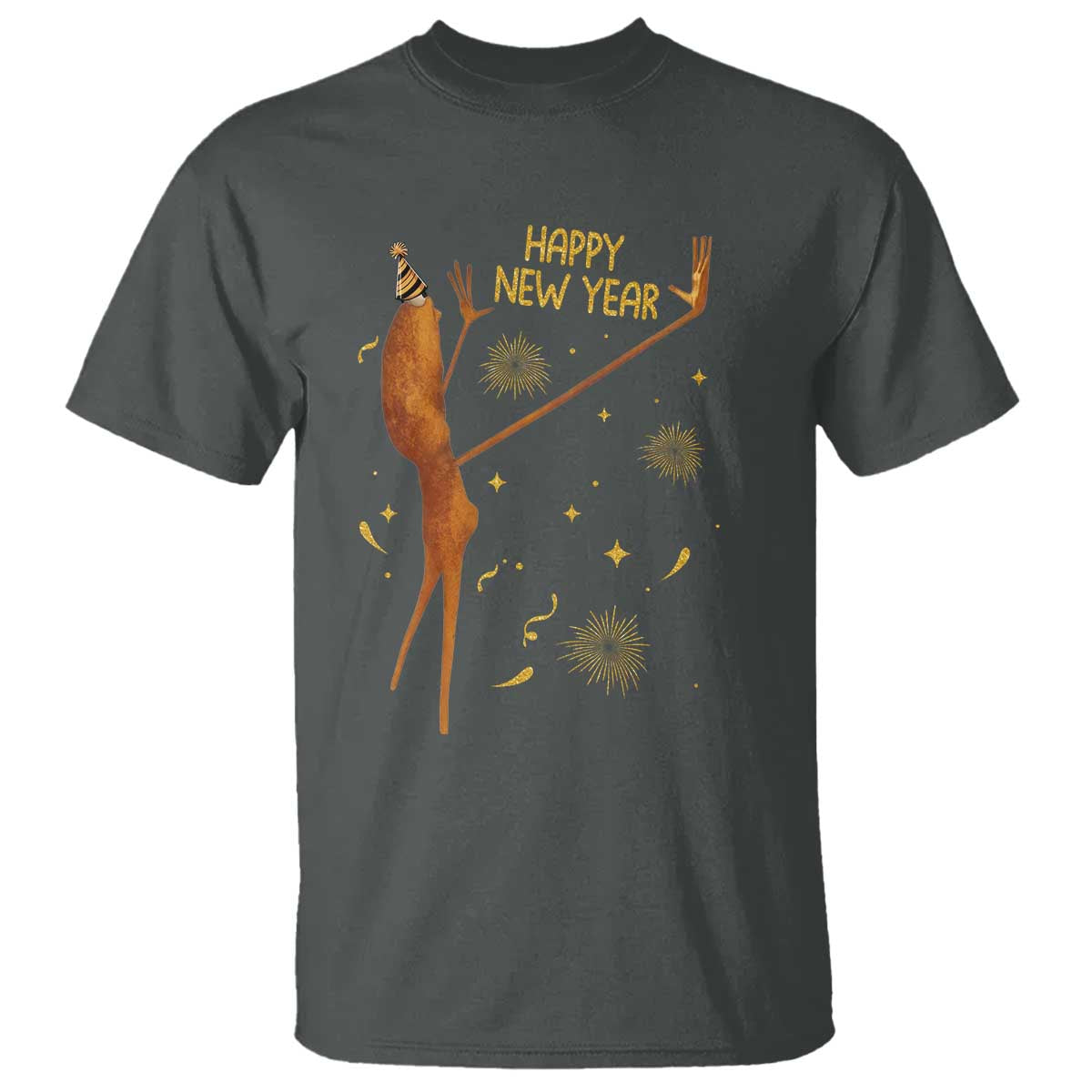Funny Marcus The Worm New Year T Shirt Happy New Year NYE Party Firework TS11 Dark Heather Print Your Wear