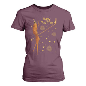 Funny Marcus The Worm New Year T Shirt For Women Happy New Year NYE Party Firework TS11 Maroon Print Your Wear