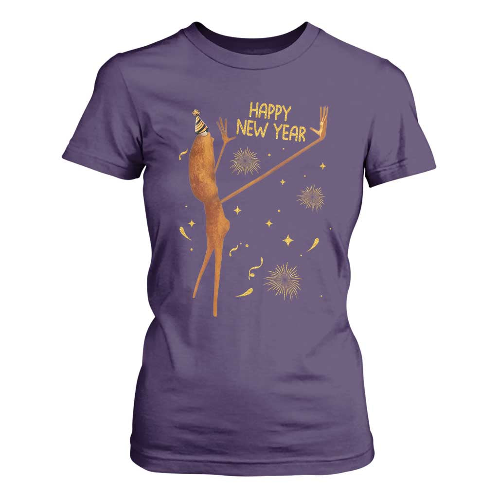 Funny Marcus The Worm New Year T Shirt For Women Happy New Year NYE Party Firework TS11 Purple Print Your Wear