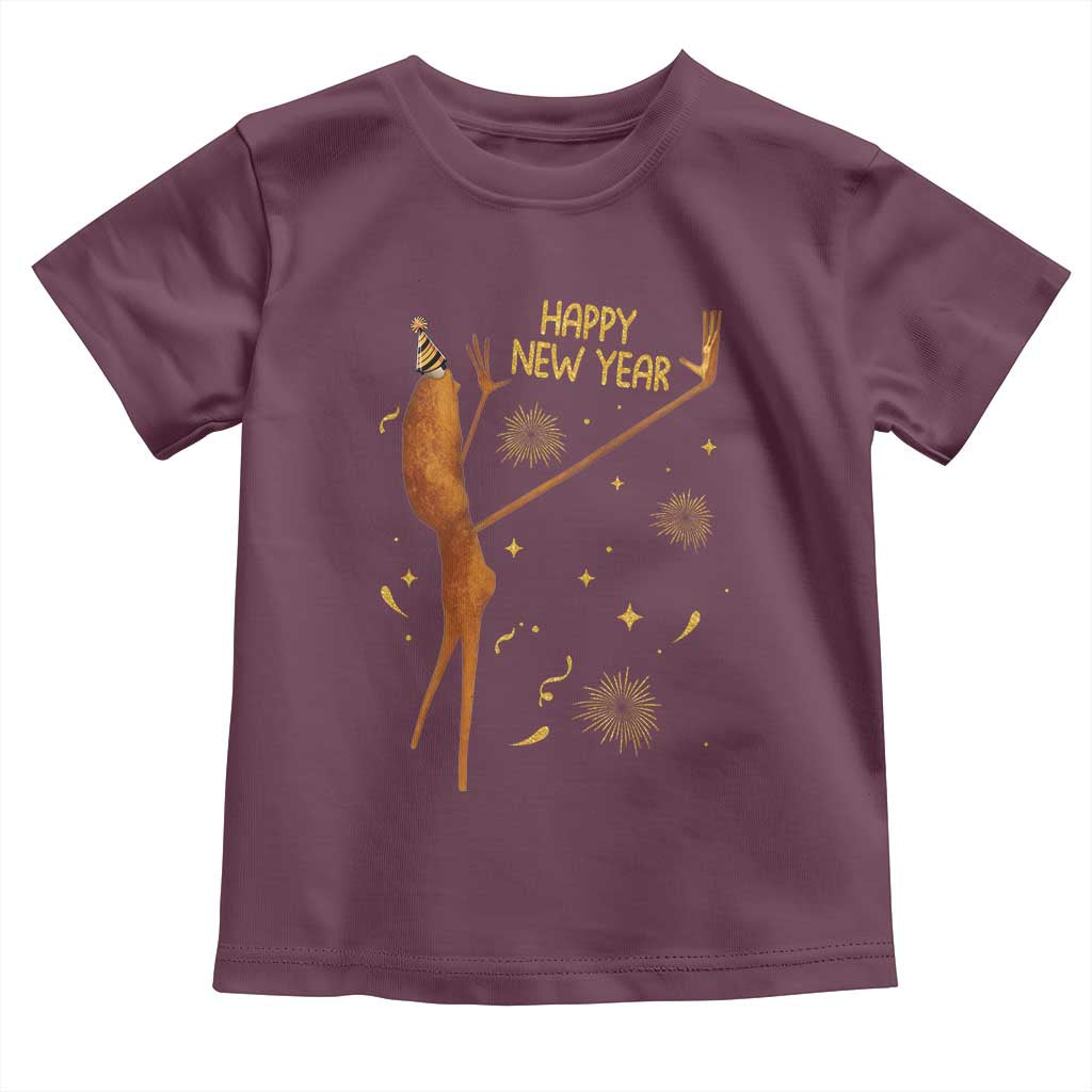 Funny Marcus The Worm New Year Toddler T Shirt Happy New Year NYE Party Firework TS11 Maroon Print Your Wear