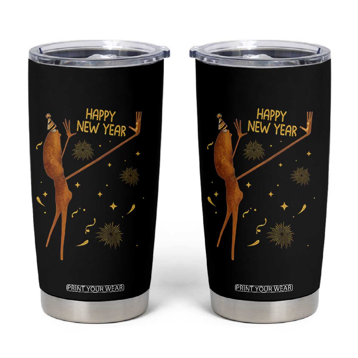 Funny Marcus The Worm New Year Tumbler Cup Happy New Year NYE Party Firework TS11 Black Print Your Wear
