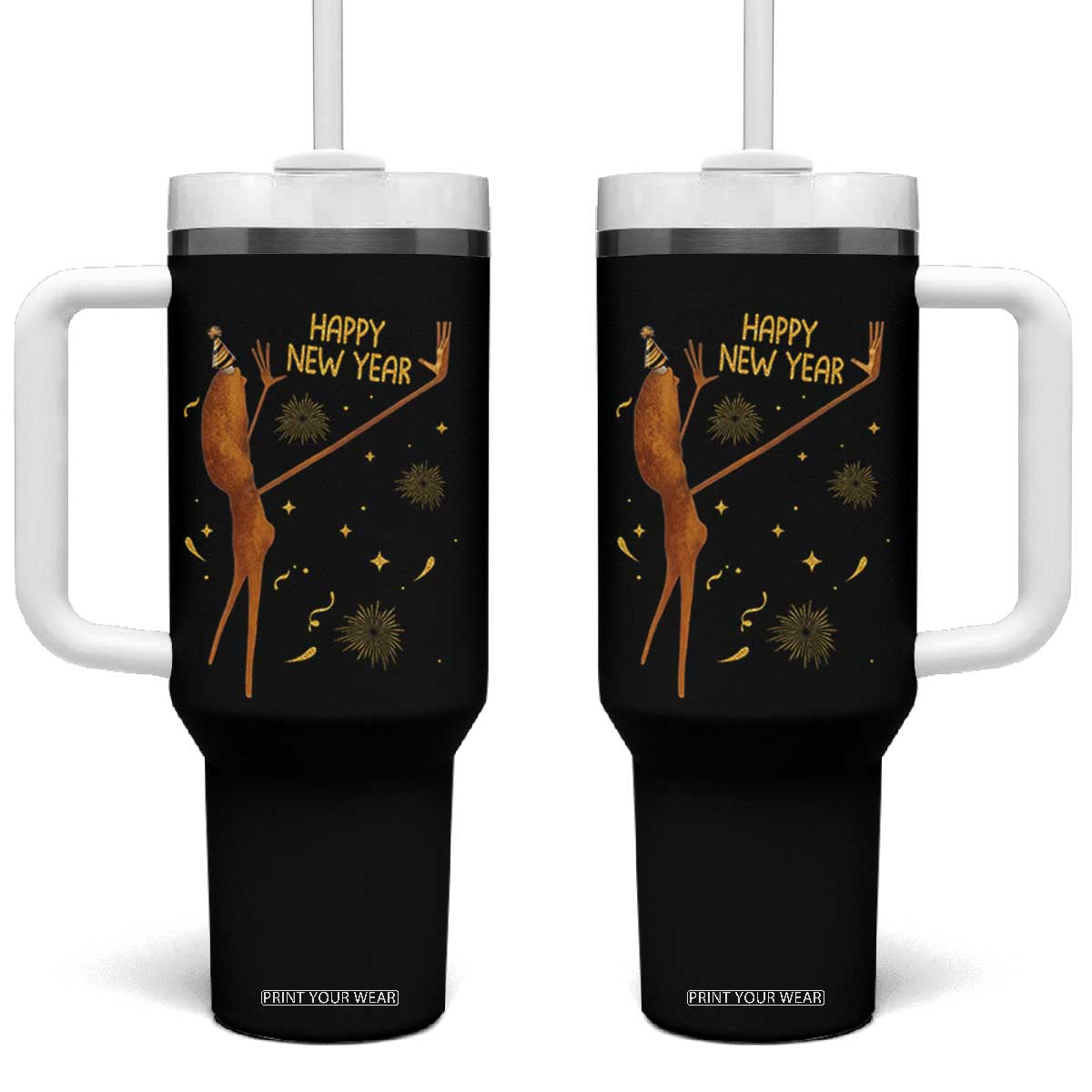 Funny Marcus The Worm New Year Tumbler With Handle Happy New Year NYE Party Firework TS11 One Size: 40 oz Black Print Your Wear