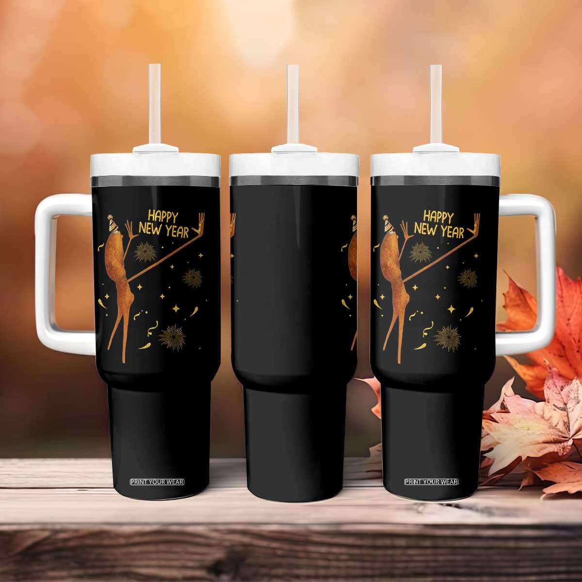 Funny Marcus The Worm New Year Tumbler With Handle Happy New Year NYE Party Firework TS11 Print Your Wear