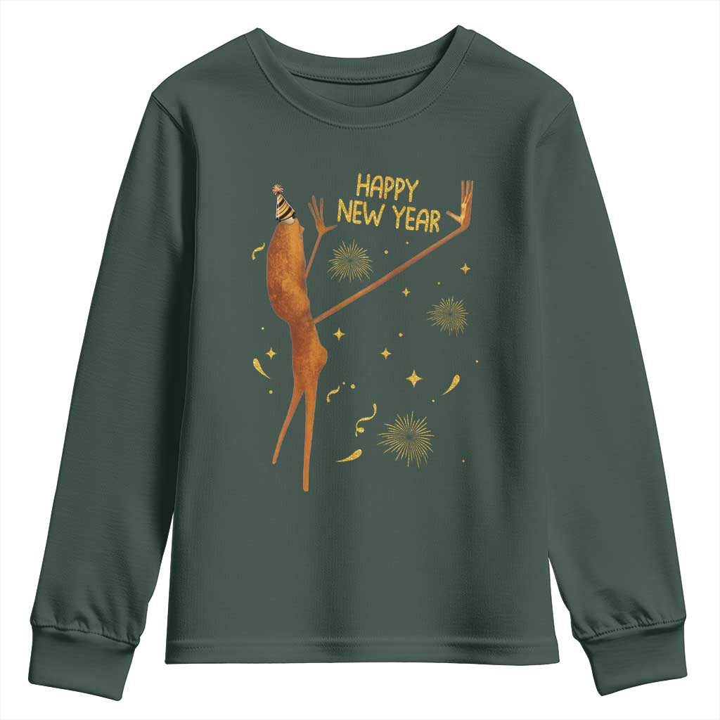 Funny Marcus The Worm New Year Youth Sweatshirt Happy New Year NYE Party Firework TS11 Dark Forest Green Print Your Wear