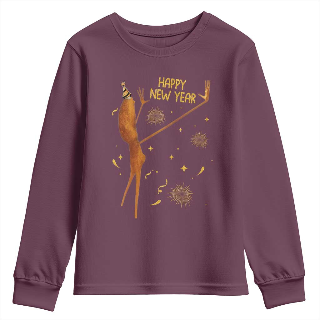 Funny Marcus The Worm New Year Youth Sweatshirt Happy New Year NYE Party Firework TS11 Maroon Print Your Wear