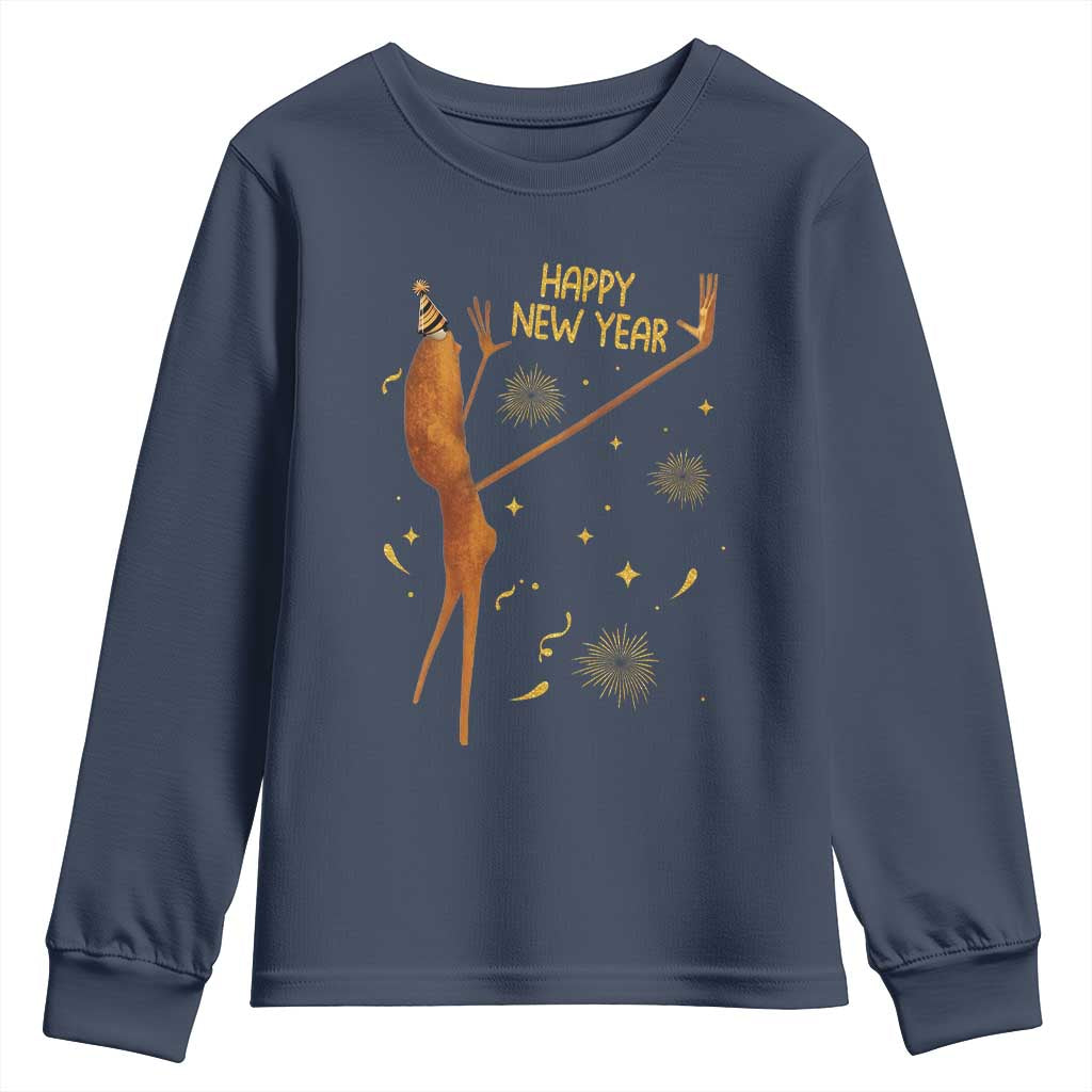 Funny Marcus The Worm New Year Youth Sweatshirt Happy New Year NYE Party Firework TS11 Navy Print Your Wear
