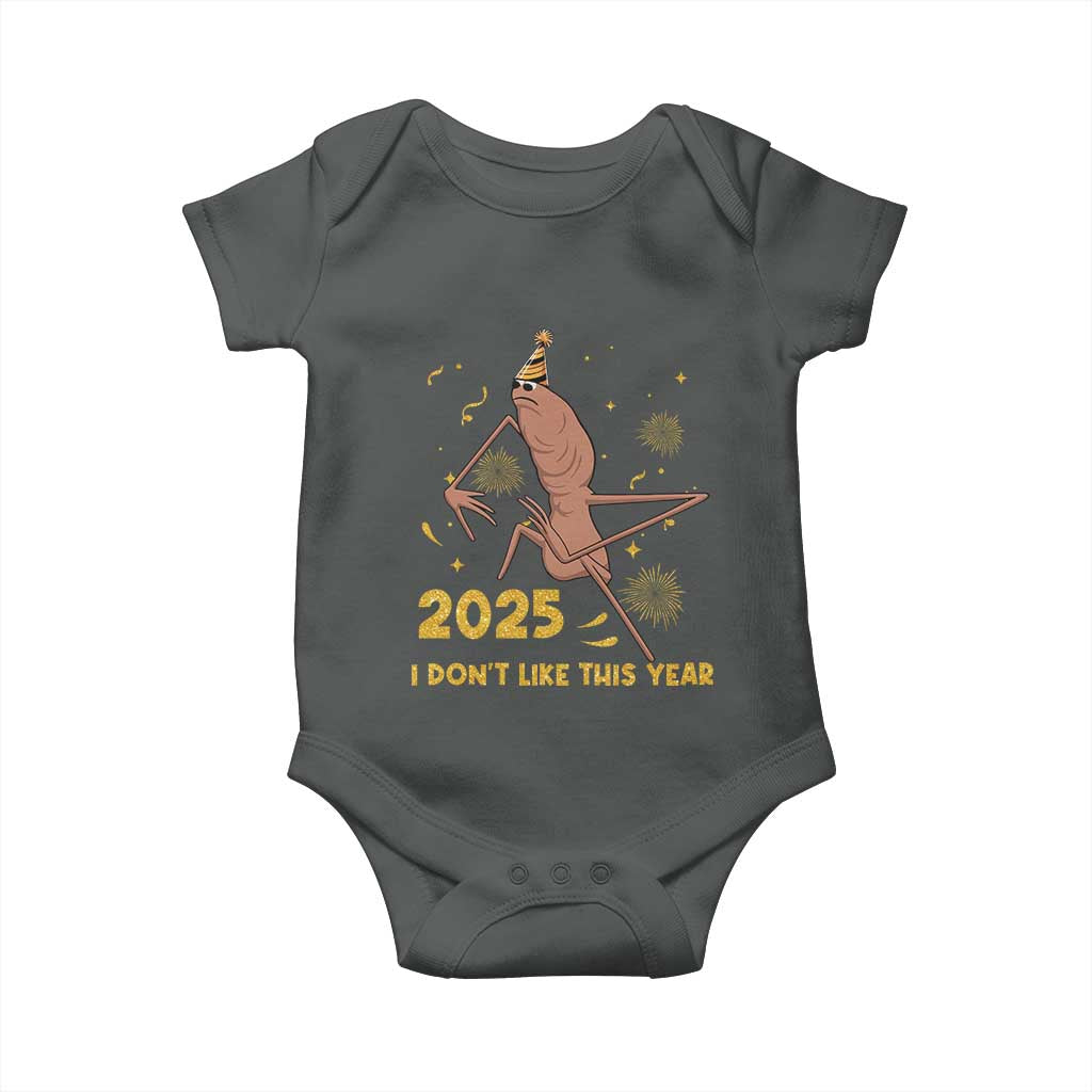 Funny Marcus The Worm New Year Baby Onesie 2025 I Dont Like This Year Fireworks NYE Party TS11 Dark Heather Print Your Wear