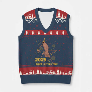 Funny Marcus The Worm New Year V-Neck Knit Sweater Vest 2025 I Dont Like This Year Fireworks NYE Party TS11 Navy Red Print Your Wear