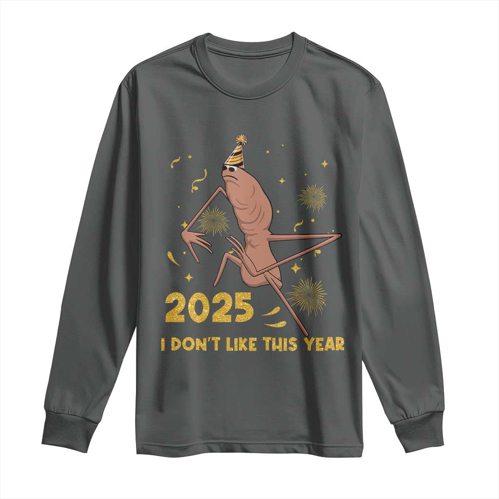 Funny Marcus The Worm New Year Long Sleeve Shirt 2025 I Dont Like This Year Fireworks NYE Party TS11 Dark Heather Print Your Wear