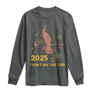 Funny Marcus The Worm New Year Long Sleeve Shirt 2025 I Dont Like This Year Fireworks NYE Party TS11 Dark Heather Print Your Wear