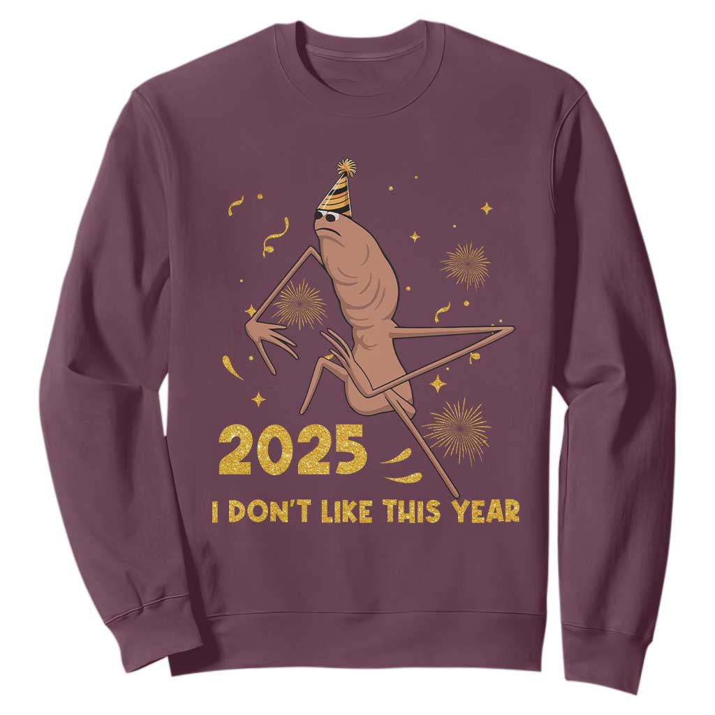 Funny Marcus The Worm New Year Sweatshirt 2025 I Dont Like This Year Fireworks NYE Party TS11 Maroon Print Your Wear