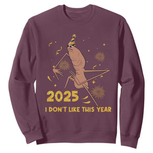 Funny Marcus The Worm New Year Sweatshirt 2025 I Dont Like This Year Fireworks NYE Party TS11 Maroon Print Your Wear