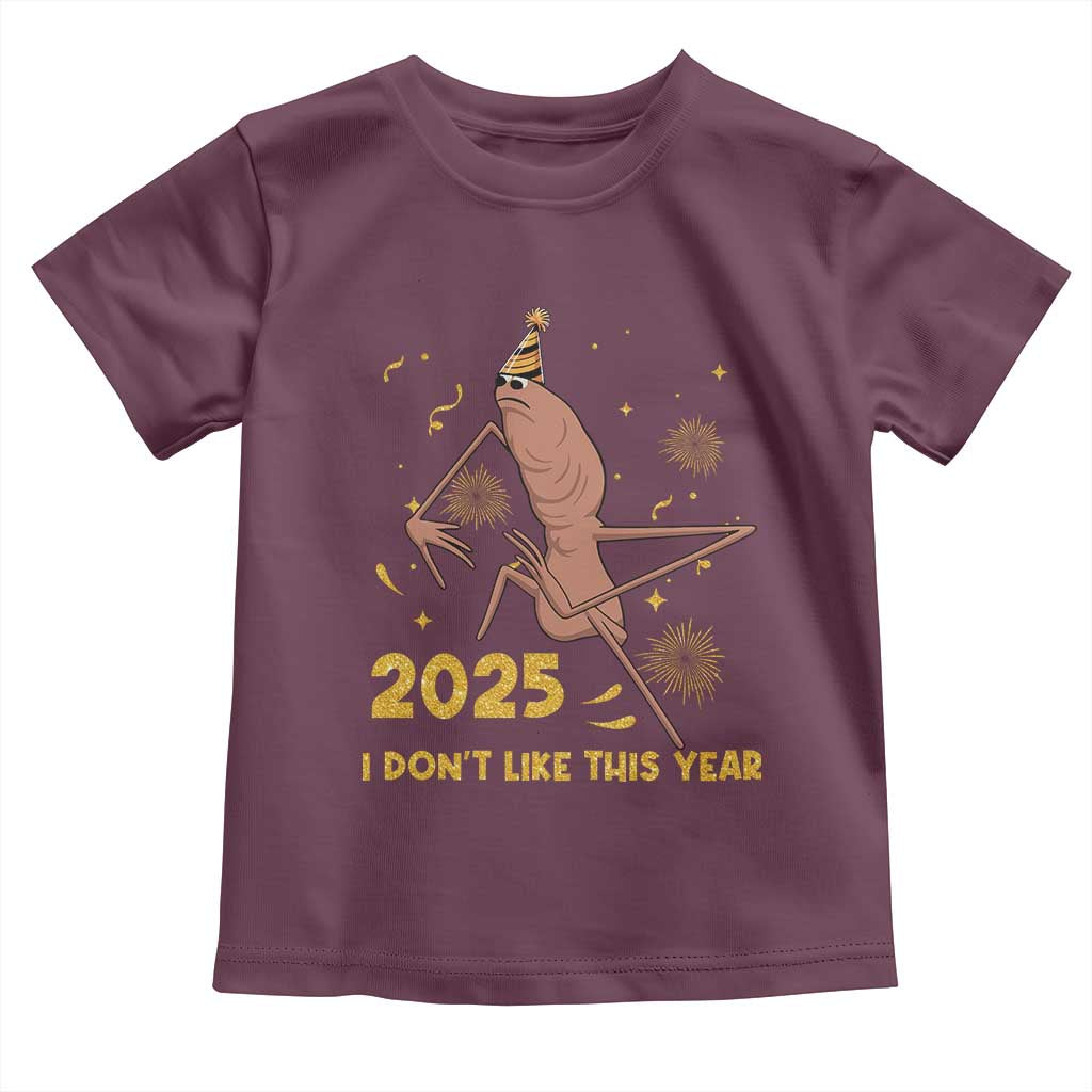 Funny Marcus The Worm New Year Toddler T Shirt 2025 I Dont Like This Year Fireworks NYE Party TS11 Maroon Print Your Wear