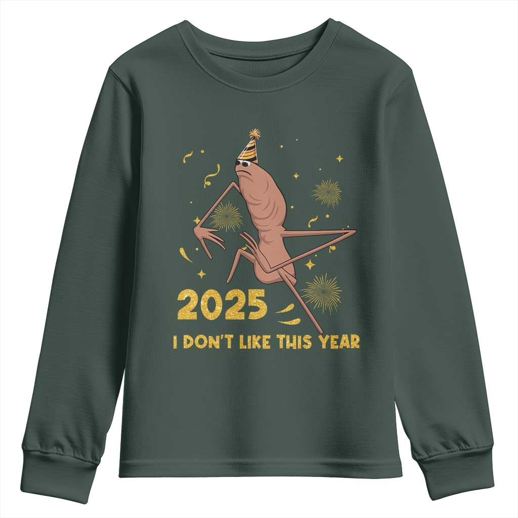 Funny Marcus The Worm New Year Youth Sweatshirt 2025 I Dont Like This Year Fireworks NYE Party TS11 Dark Forest Green Print Your Wear