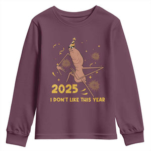 Funny Marcus The Worm New Year Youth Sweatshirt 2025 I Dont Like This Year Fireworks NYE Party TS11 Maroon Print Your Wear