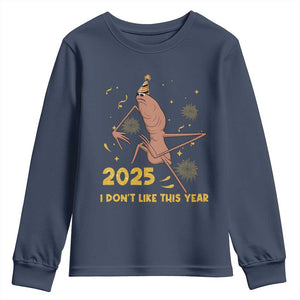Funny Marcus The Worm New Year Youth Sweatshirt 2025 I Dont Like This Year Fireworks NYE Party TS11 Navy Print Your Wear
