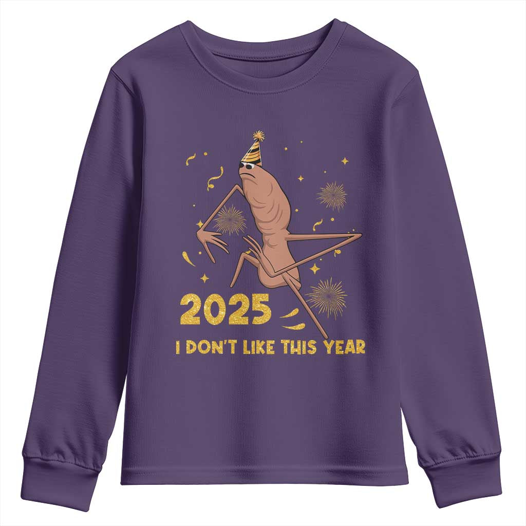Funny Marcus The Worm New Year Youth Sweatshirt 2025 I Dont Like This Year Fireworks NYE Party TS11 Purple Print Your Wear