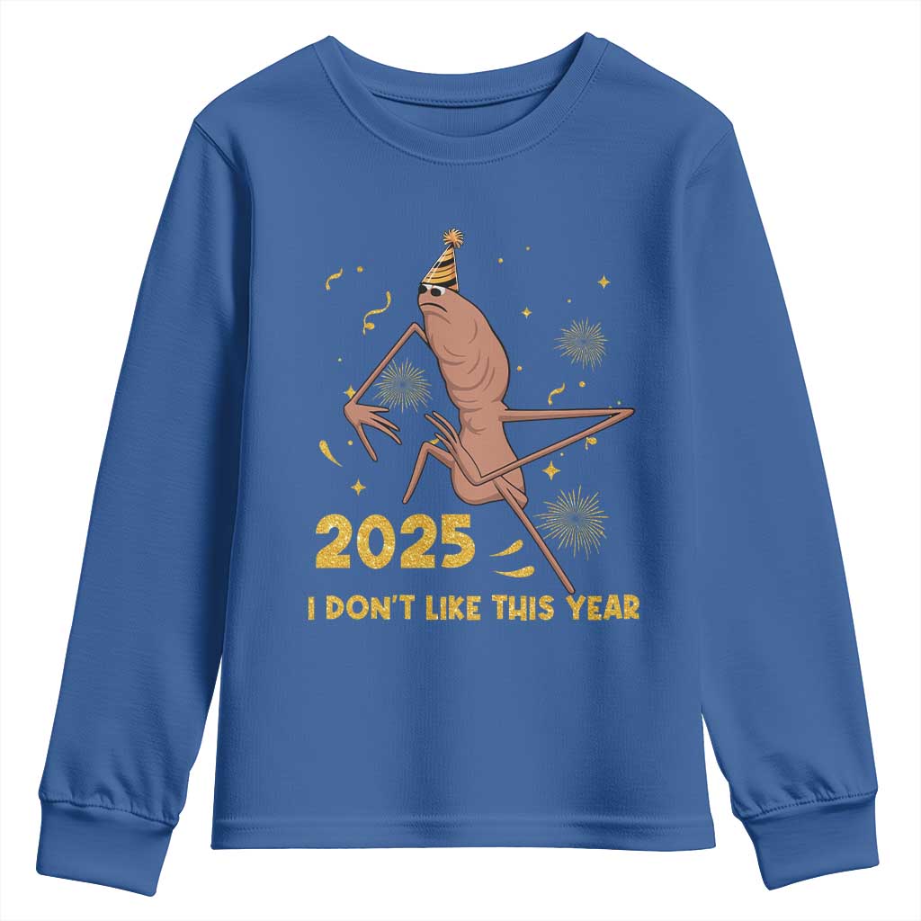 Funny Marcus The Worm New Year Youth Sweatshirt 2025 I Dont Like This Year Fireworks NYE Party TS11 Royal Blue Print Your Wear