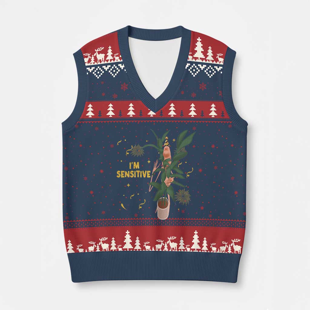 Funny Marcus The Worm New Year V-Neck Knit Sweater Vest I Am Sensitive NYE Party Firework TS11 Navy Red Print Your Wear