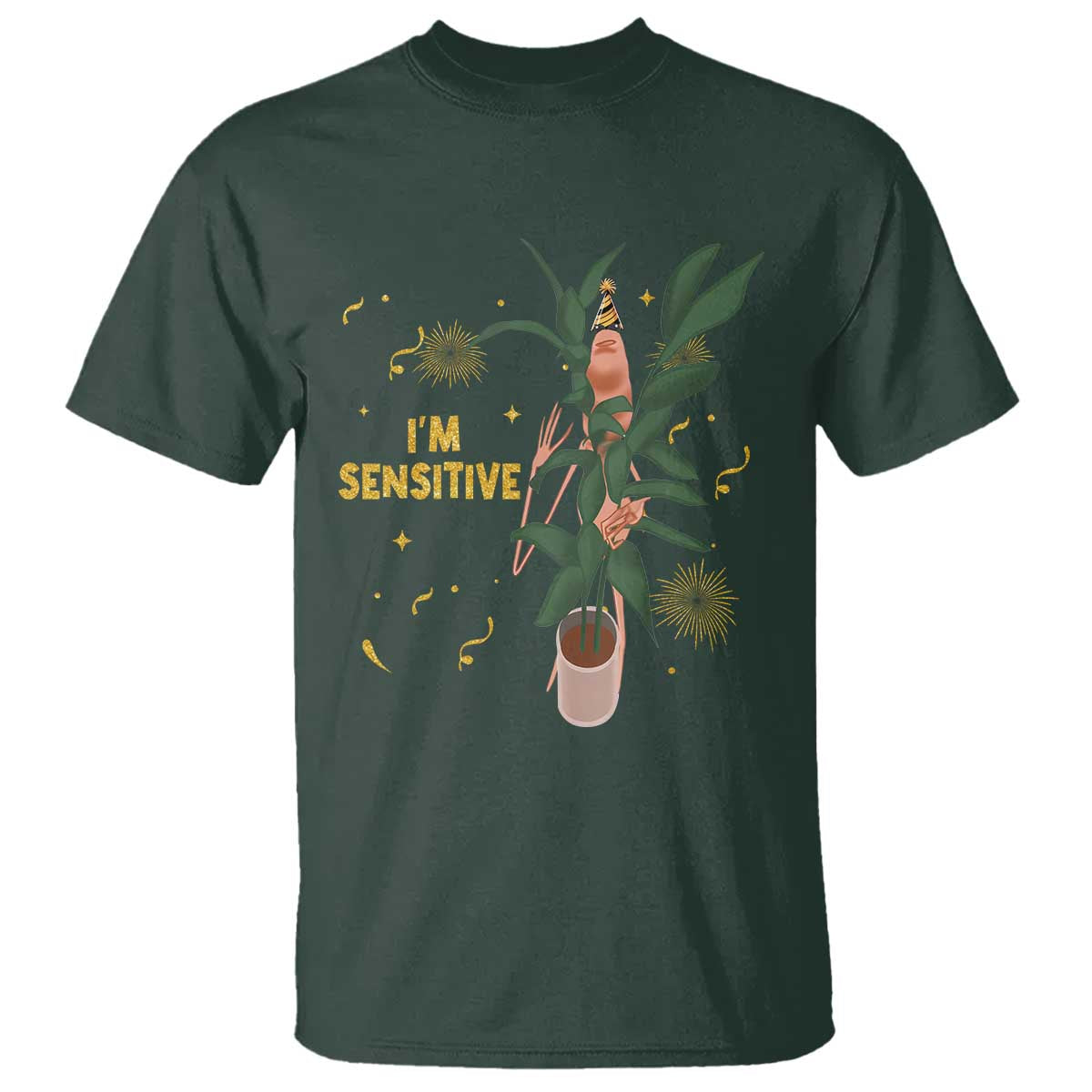 Funny Marcus The Worm New Year T Shirt I Am Sensitive NYE Party Firework TS11 Dark Forest Green Print Your Wear
