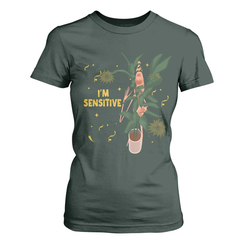 Funny Marcus The Worm New Year T Shirt For Women I Am Sensitive NYE Party Firework TS11 Dark Forest Green Print Your Wear