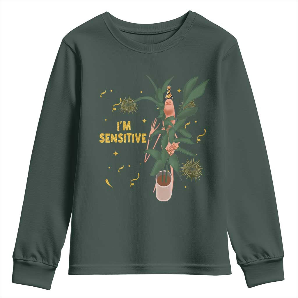 Funny Marcus The Worm New Year Youth Sweatshirt I Am Sensitive NYE Party Firework TS11 Dark Forest Green Print Your Wear