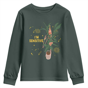 Funny Marcus The Worm New Year Youth Sweatshirt I Am Sensitive NYE Party Firework TS11 Dark Forest Green Print Your Wear