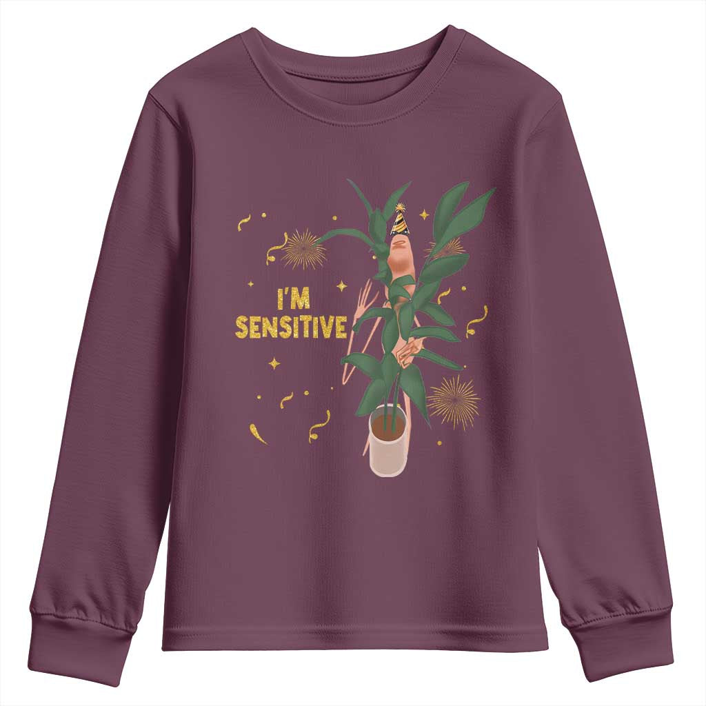 Funny Marcus The Worm New Year Youth Sweatshirt I Am Sensitive NYE Party Firework TS11 Maroon Print Your Wear