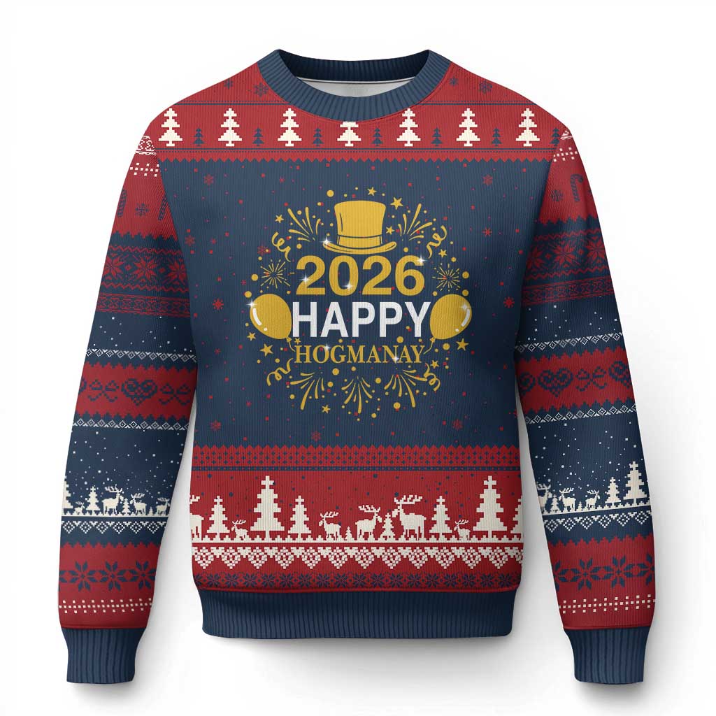 Scottish New Year 2026 Ugly Christmas Sweater Happy Hogmanay NYE Party TS11 Navy Red Print Your Wear