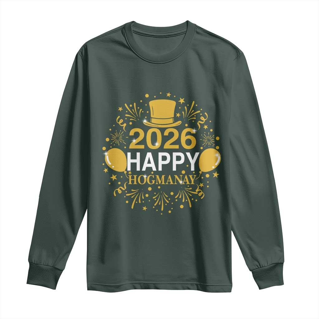 Scottish New Year 2026 Long Sleeve Shirt Happy Hogmanay NYE Party TS11 Dark Forest Green Print Your Wear
