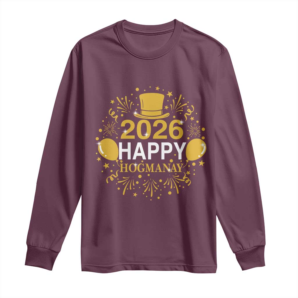 Scottish New Year 2026 Long Sleeve Shirt Happy Hogmanay NYE Party TS11 Maroon Print Your Wear