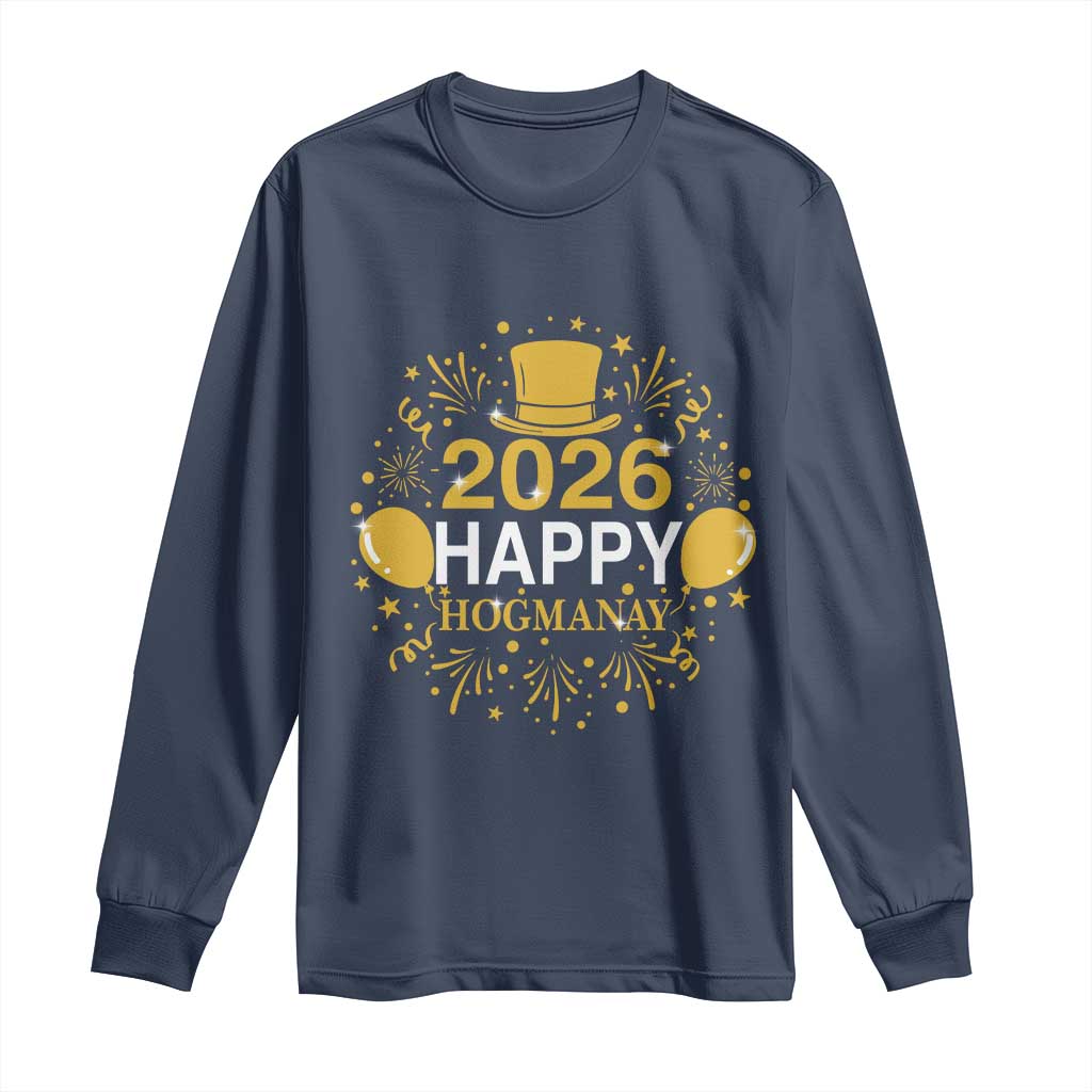 Scottish New Year 2026 Long Sleeve Shirt Happy Hogmanay NYE Party TS11 Navy Print Your Wear