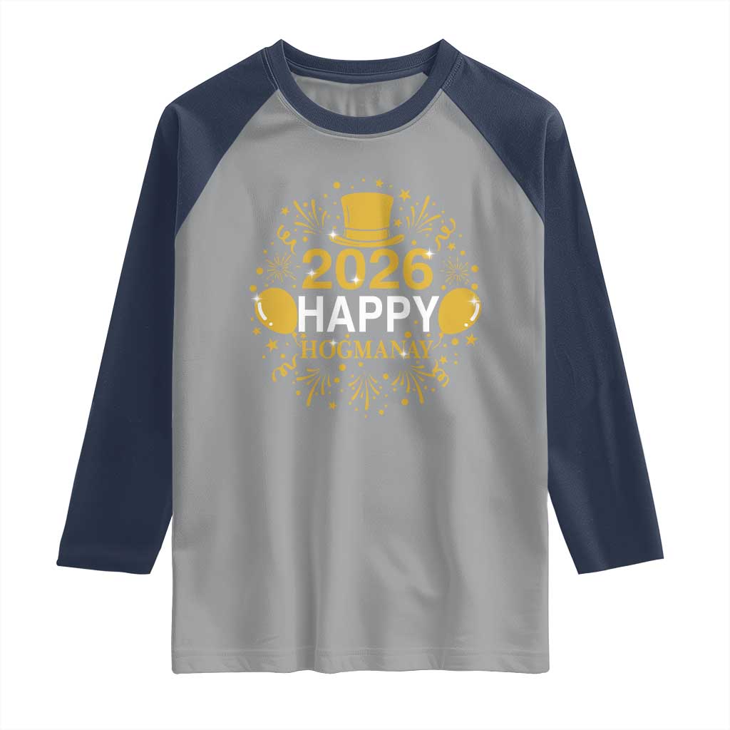Scottish New Year 2026 Raglan Shirt Happy Hogmanay NYE Party TS11 Sport Gray Navy Print Your Wear