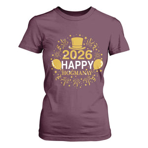 Scottish New Year 2026 T Shirt For Women Happy Hogmanay NYE Party TS11 Maroon Print Your Wear